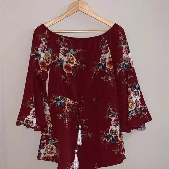 Haute Rogue Red Wine Floral Romper - Picture 3 of 11